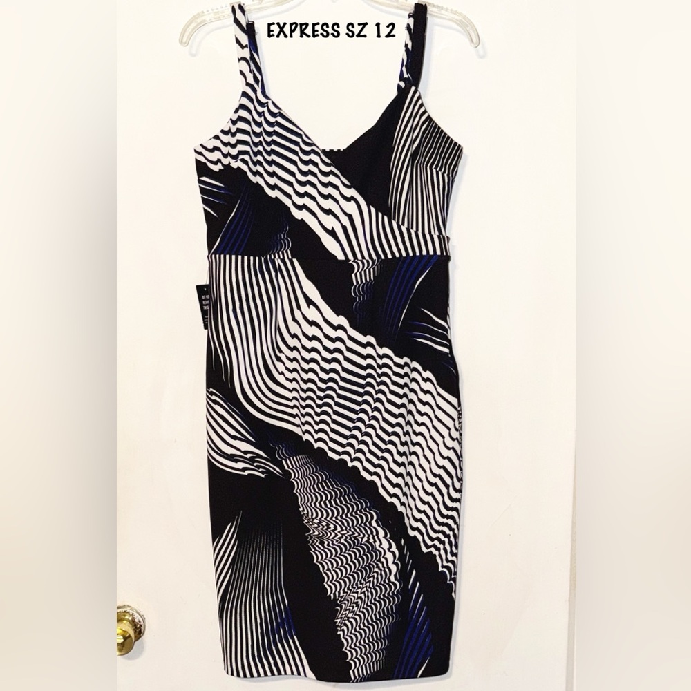 Express Elegant Black.White  and Blue Women's Dress NWT SZ 12
